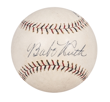 Babe Ruth High Grade Single-Signed Baseball - PSA/DNA NM+ 7.5